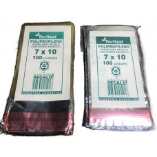 BOLSA POLIPROPILENO CON ADHESIVO METALIZADA  7x10cm x 100u