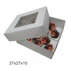 CAJA CUPCAKES CON VENTANA 27x27x10cm x u