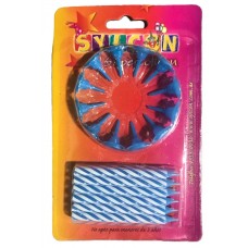 VELA SYLCOM CON PORTA VELAS CELESTE x 12u