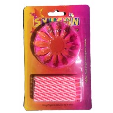 VELA SYLCOM CON PORTA VELAS ROSA x 12u