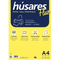PAPEL ESPECIAL A4 125gr HUSARES FLUO AMARILLO 25 hj