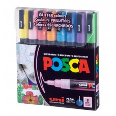 MARCADOR UNI POSCA PC-3M GLITTER x 8u