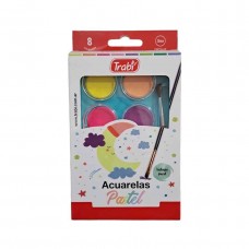 ACUARELA TRABI CON PINCEL 8 COLORES PASTEL OFERTA