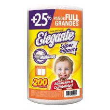 ROLLO COCINA ELEGANTE (922) SUPER GIGANTE BLANCO bulto 12 rollos x 200 paños