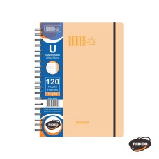 CUADERNO 20x27 RIDEO CON ELASTICO TAPA PLASTICA RAYADA 120 hj