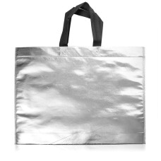 BOLSA TELA METALIZADA 45x40cm PLATEADA CON ASA x 10u